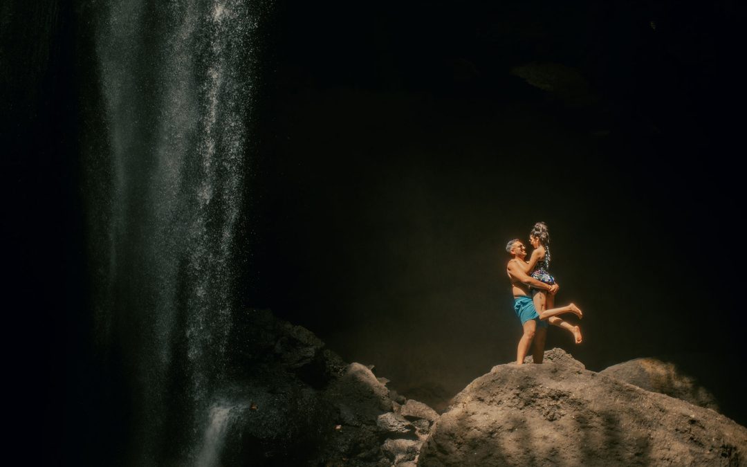 people hug near goa raja waterfall