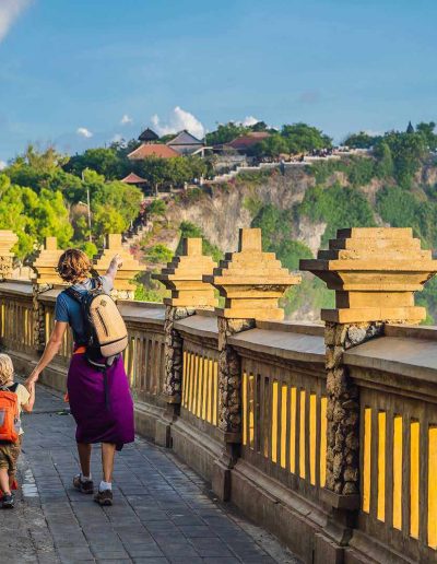 people walk in uluwatu temple area